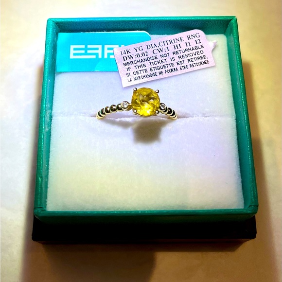 Effy14k gold citrine ring with diamond and earring set - Picture 2 of 3